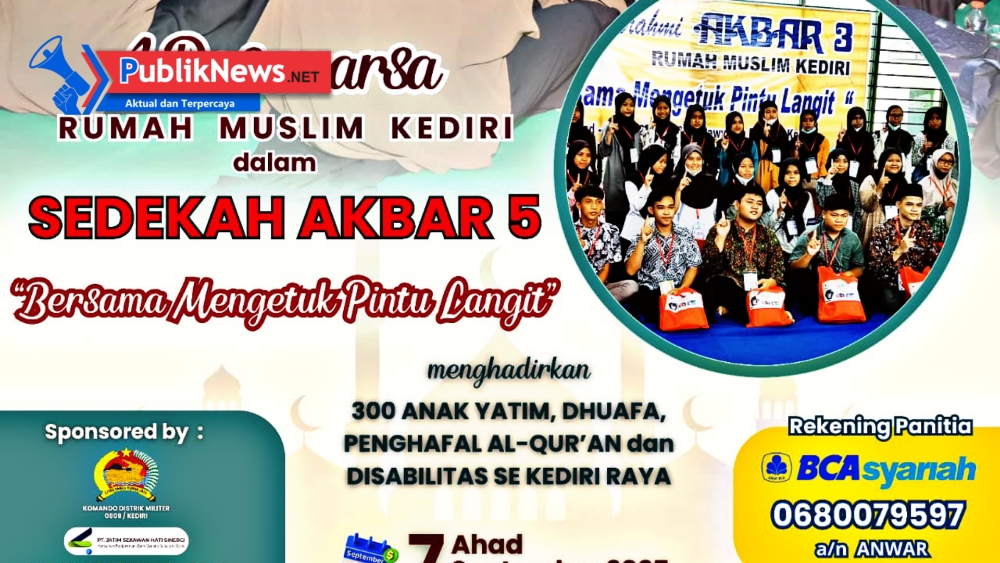Rumah Muslim Kediri Siapkan “Sedekah Akbar 5” untuk 300 Anak Yatim dan Dhuafa