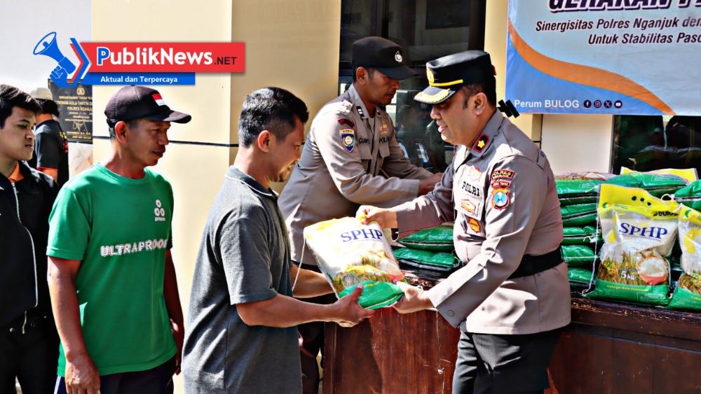 Polres Nganjuk Gelar Gerakan Pangan Murah, 100 Paket Beras Ludes Diserbu Warga