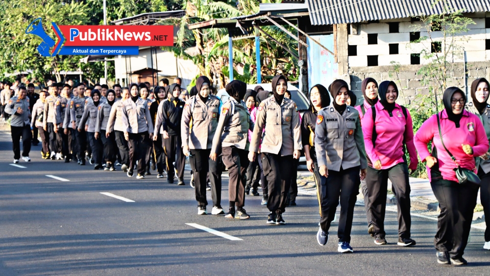Kapolres Nganjuk Ajak Anggota Jalan Sehat 5 KM, Cara Sehat Jaga Kebugaran Sekaligus Patroli Sapa Warga