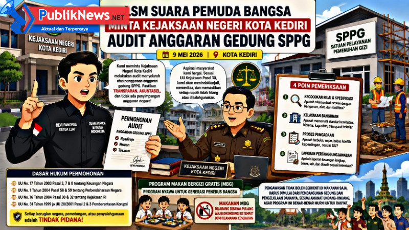 LSM Suara Pemuda Bangsa Indonesia Desak Kejari Kota Kediri Audit Anggaran Gedung SPPG